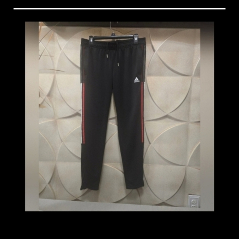 Adidas Women's Track Pants Size Medium Black With Red/White/Blue Stripes WHoodie - Picture 5 of 5